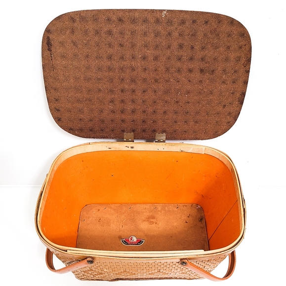 VTG Redman '50s LARGE Straw Woven Wicker Picnic Basket with Picnic Blank… - Picture 6 of 6